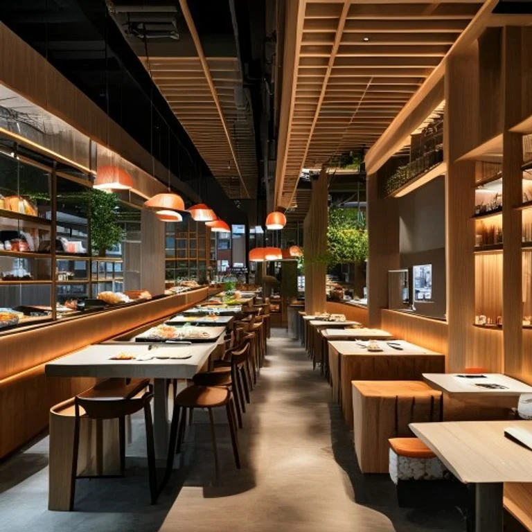 Artful composition of five diverse Oma-kase sushi pieces, each a miniature edible artwork, arranged with deliberate negative space on an elongated, rustic ceramic plate.