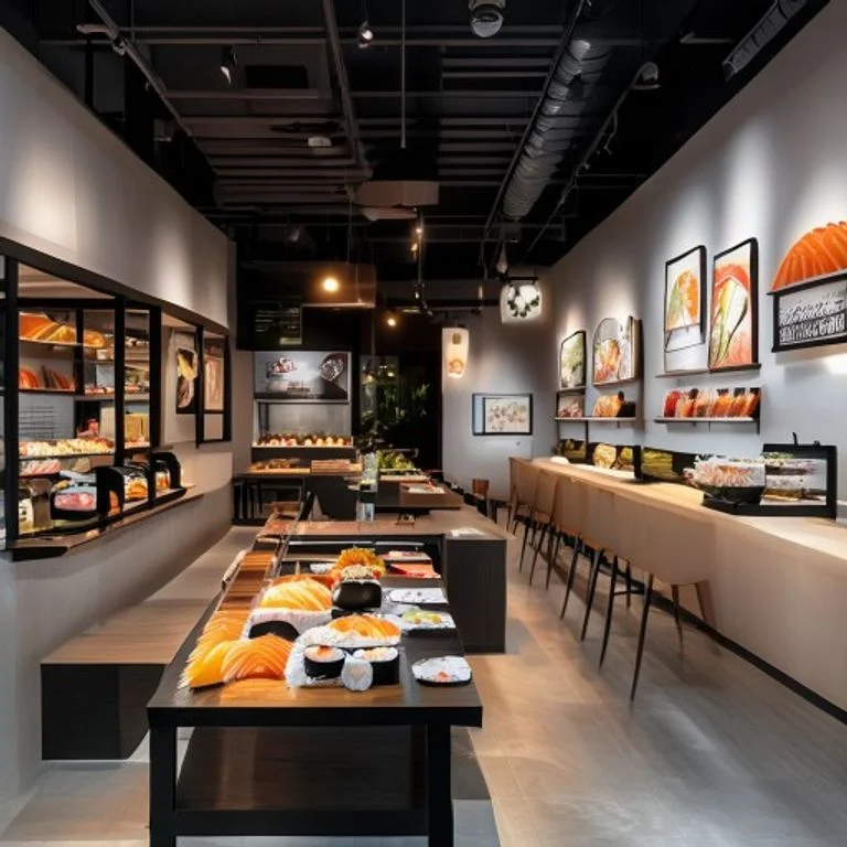 Artful composition of five diverse Oma-kase sushi pieces, each a miniature edible artwork, arranged with deliberate negative space on an elongated, rustic ceramic plate.